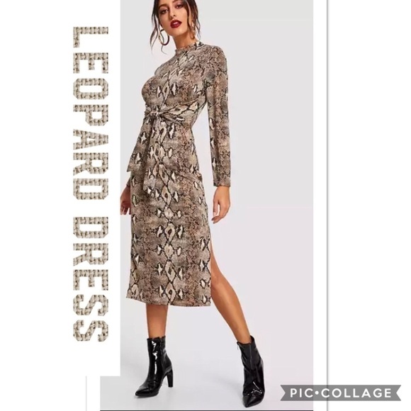 1 Left!! Leopard Midi Dress w/Tie Belt - Picture 1 of 2